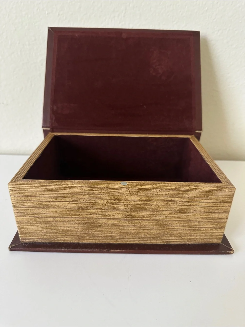 Decorative Faux Book Jewelry Trinket Storage Box Burgundy Lined Interior